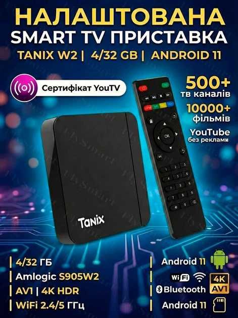 Smart TV Box (Смарт ТВ приставка) Tanix 4/32GB / Андроид приставка для телевизора / Android 11
