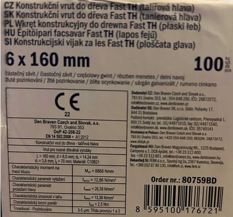 WKRĘTY ciesielskie do z łbem TALERZYKOWYM 6x160 TORX 100szt
