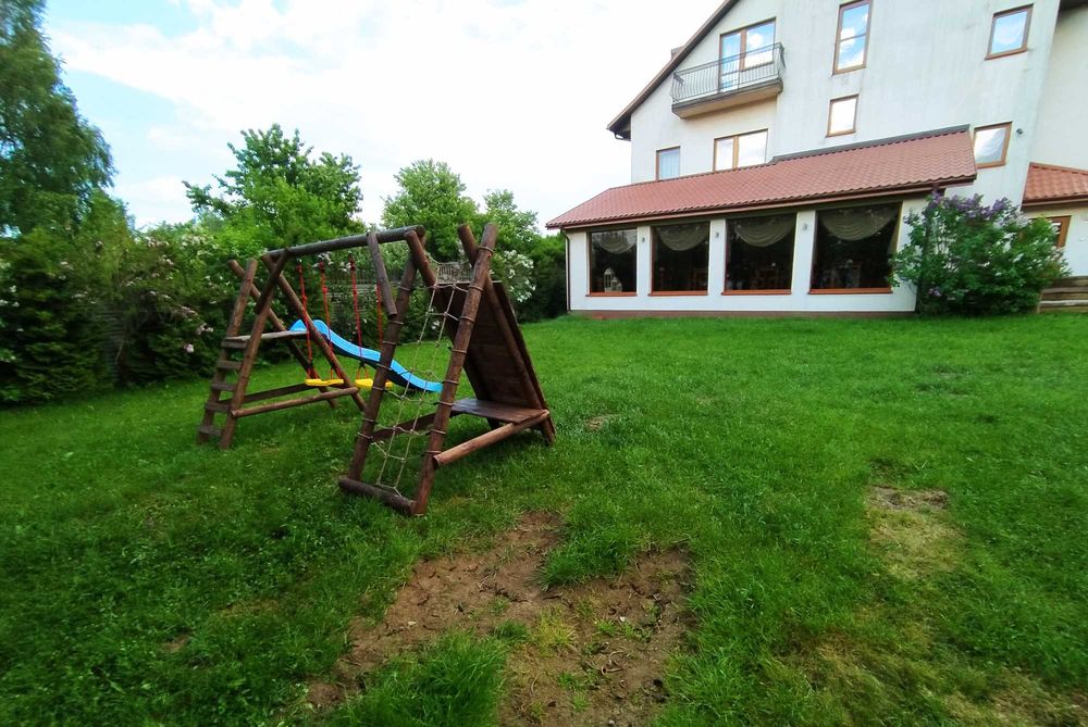 Drewniany Plac Zabaw do Ogrodu SMERF 2Huśtawki WYSOKA Ścianka Ślizg