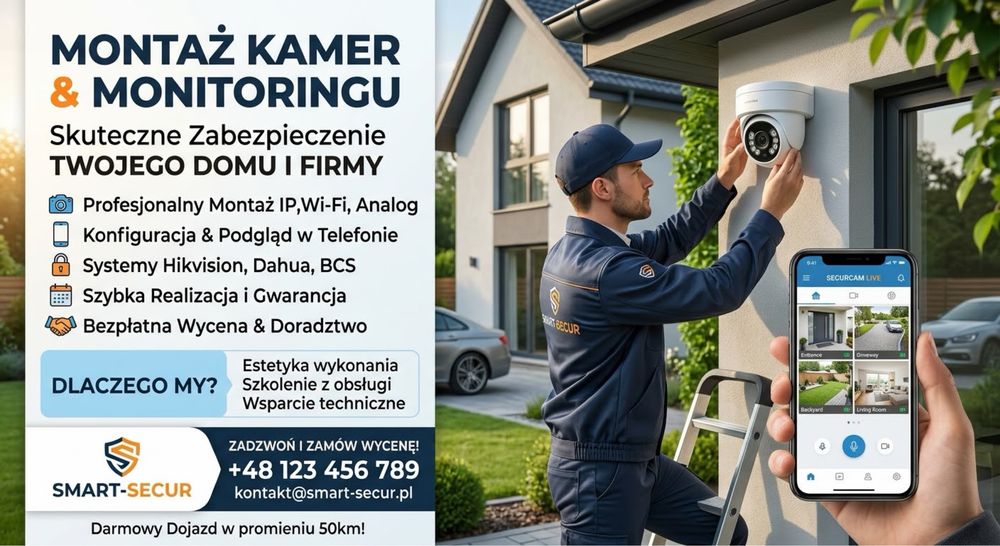 Profesjonalny Montaż Kamer i Monitoringu | Podgląd w Telefonie | Szybka Wycena
