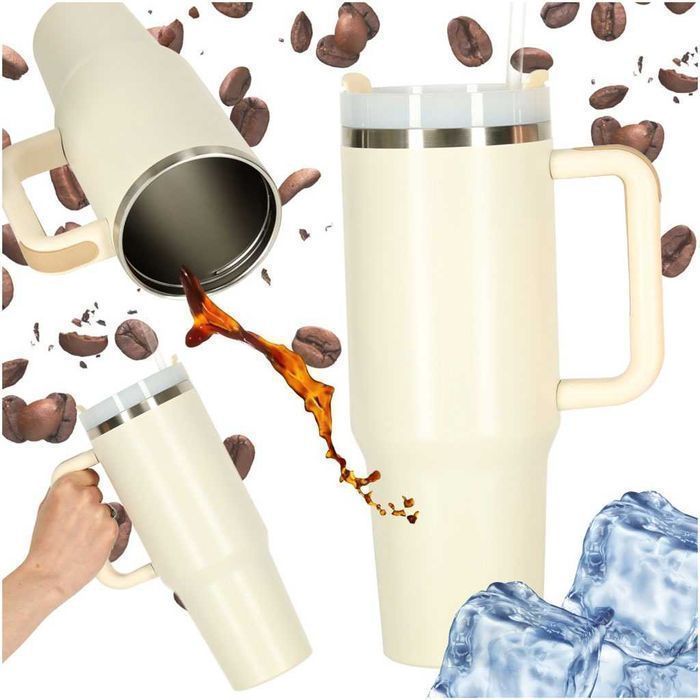 Duży Kubek Termiczny ze Słomką na Kawę Herbatę Wodę Termos 1200 ml