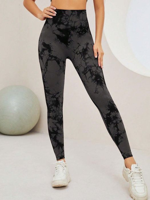 Damskie Legginsy PUSH UP Wysoki Stan TIE-DYE Neon na Siłownię - M