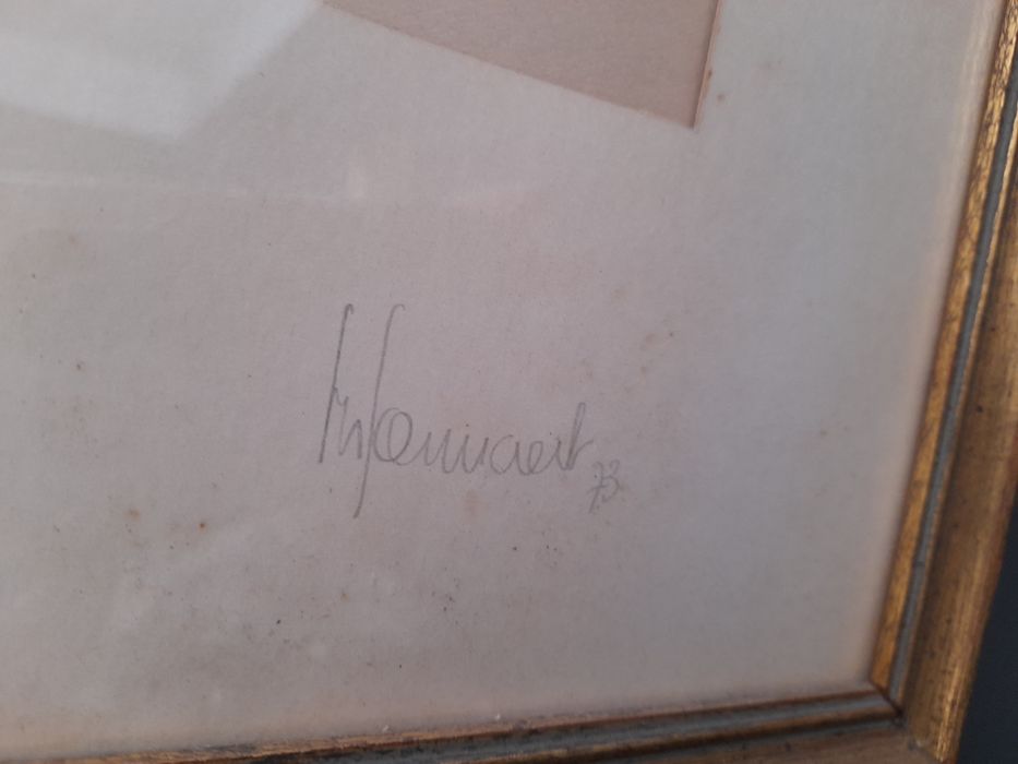 Stary rysunek kredką w oprawie