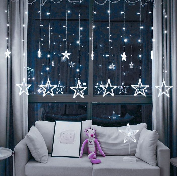 Lampki CHOINKOWE WISZĄCE kurtyna LED Sople gwiazdy