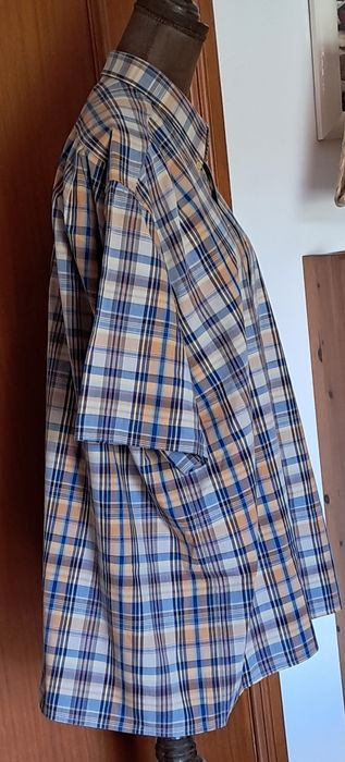 Camisa Homem Manga Curta Finely – Padrão Xadrez (Castanho/Azul) – Tam. L