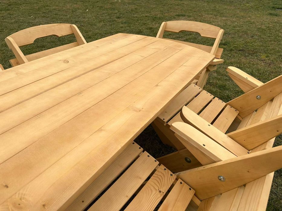 Meble Ogrodowe składane drewniane + poduszki NOWE stół+ 6 krzeseł