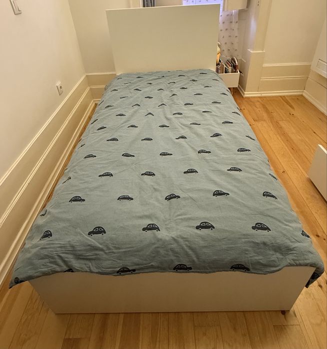 Cama individual completa 90x200 com arrumação + colchão