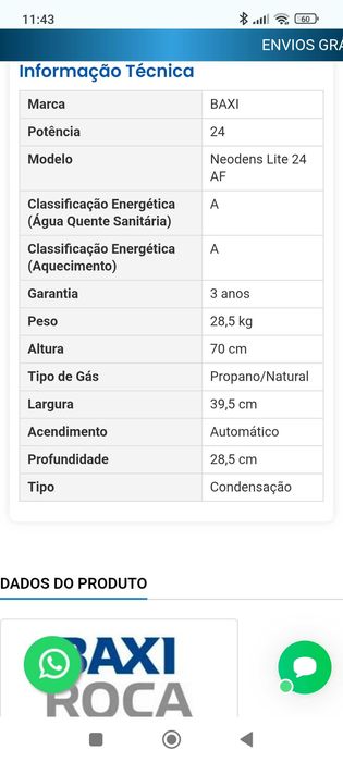 Caldeira BAXI mista por acumulação com deposito ROCA