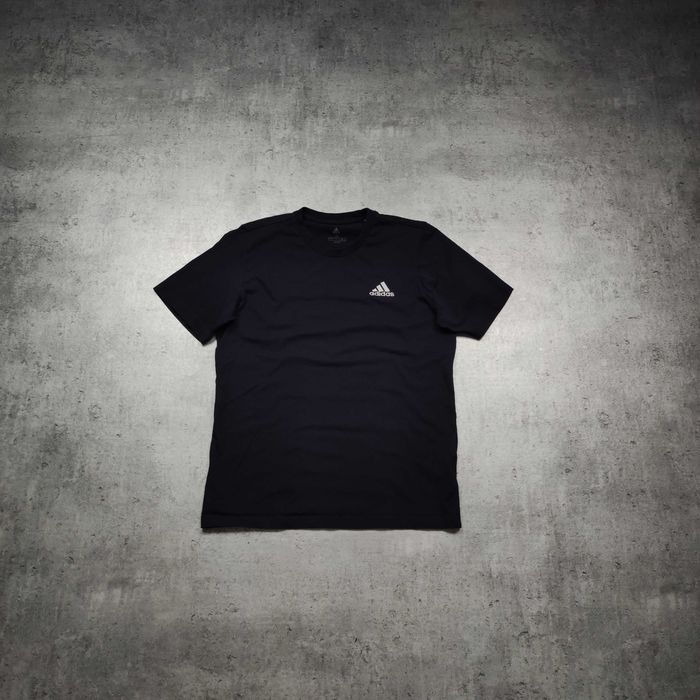 MĘSKA Granatowa Bawełna Adidas Codzienna Koszulka Haft Logo Casual