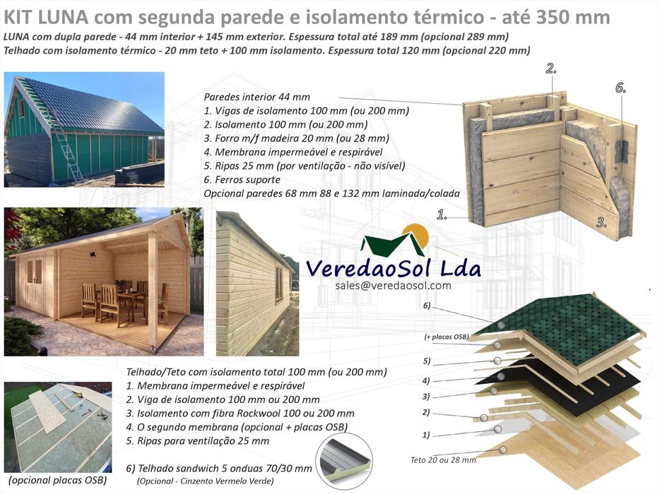 Casa Madeira LUNA Elise 28 e 44mm Coberta 22m² - Terraço 8m² 2 Modelos