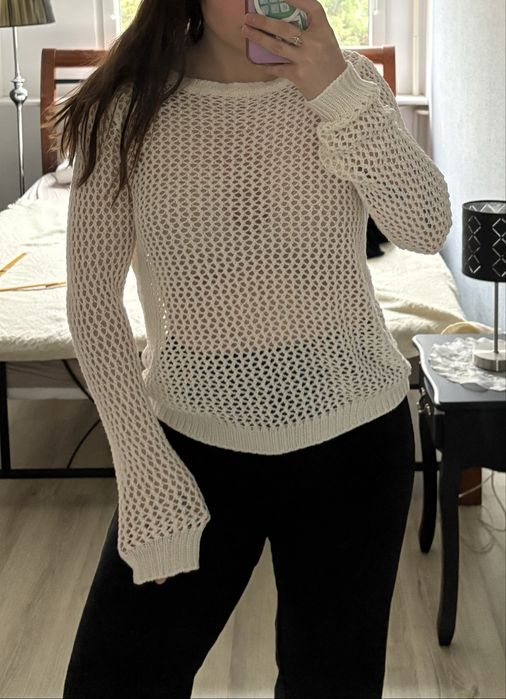 Ażurowy sweter kremowy boho M