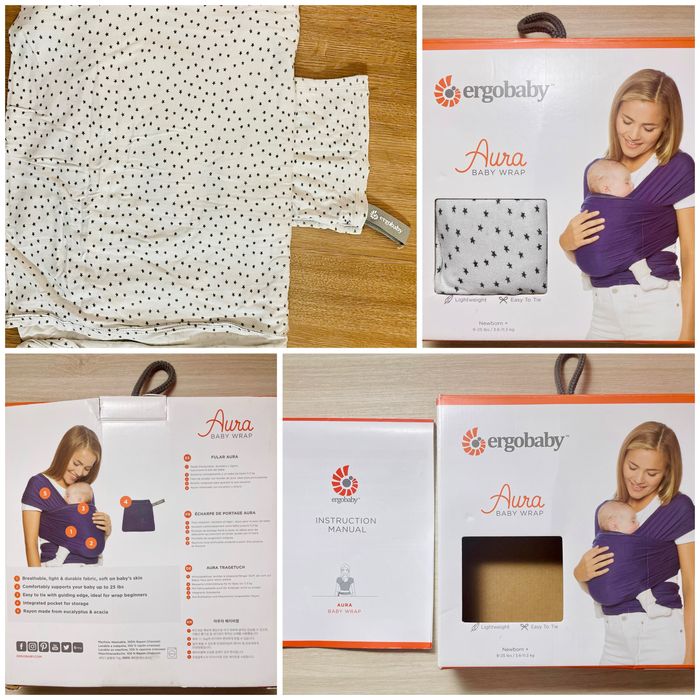 Pano/Sling Ergobaby Aura padrão estrelas cinza claro.