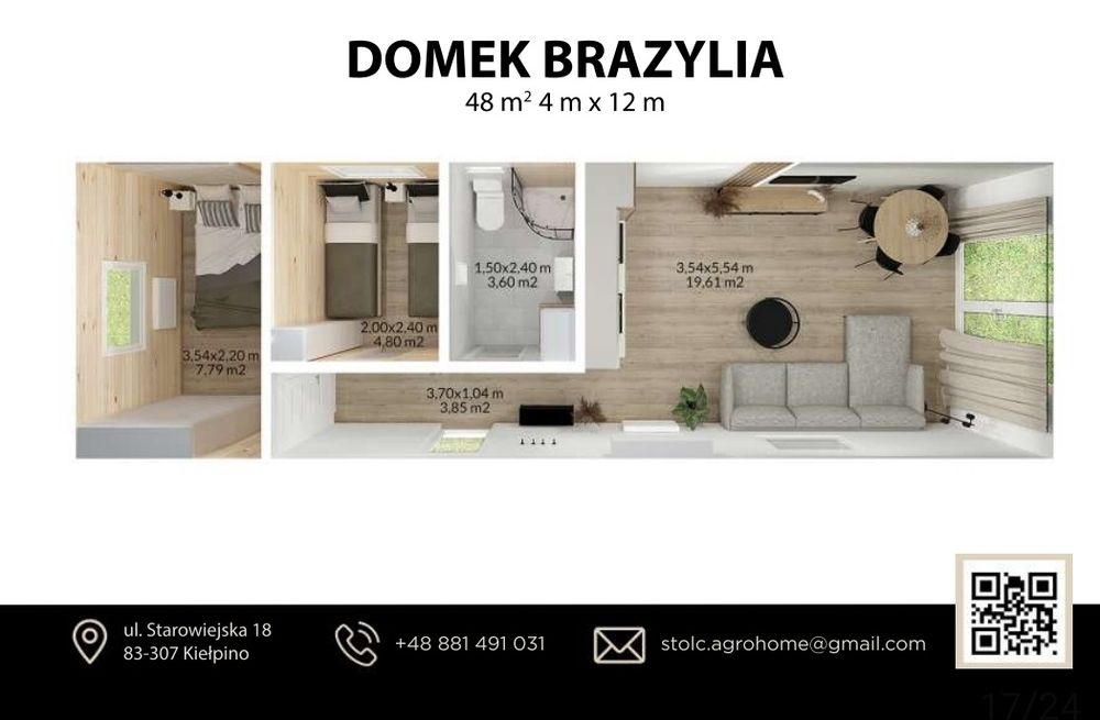 Domek mobilny na kołach Nowy Wyposażony drewniany na zgłoszenie