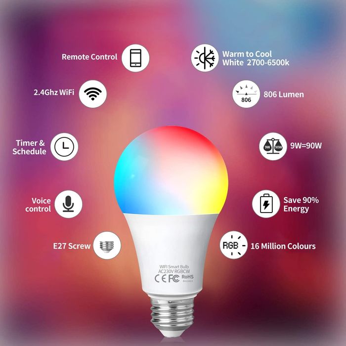 NOVAS! Kit de 2 Lâmpadas smart LED inteligente WiFi luz 9W  RGBCW
