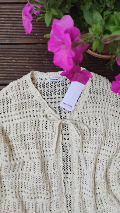 Reserved nowy piękny bawełniany sweterek ażurowy XL