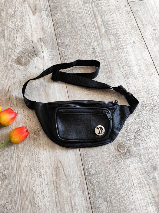 Nowa skórzana czarna nerka biodrówka saszetka prezent męska ze skóry