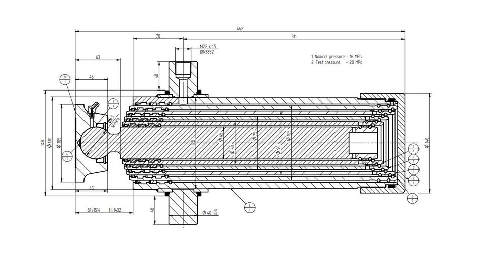 siłownik wywrotu skok 1432 mm. 11 TON z gniazdem.