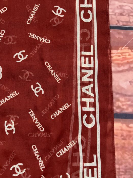 Duża chusta szal Chanel ruda burgund złoto