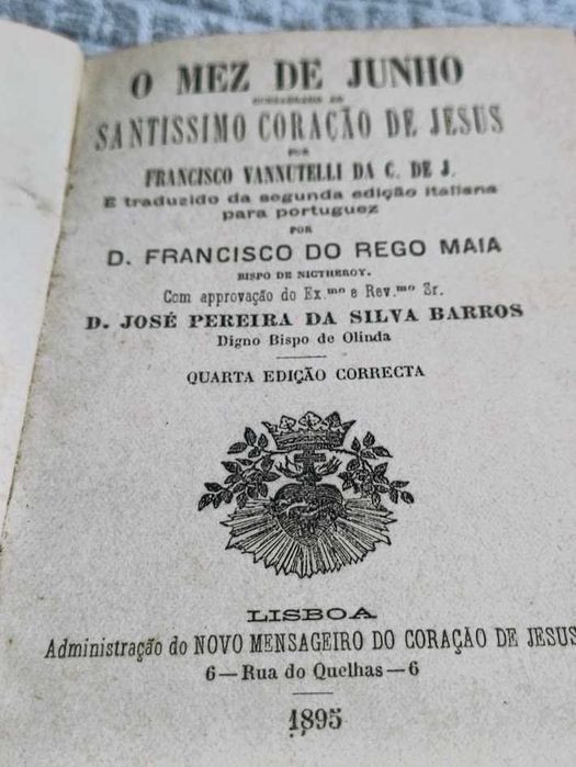 Livro católico de 1895 de Francisco Vannutelli 4.ª Edição O Mez de Junho