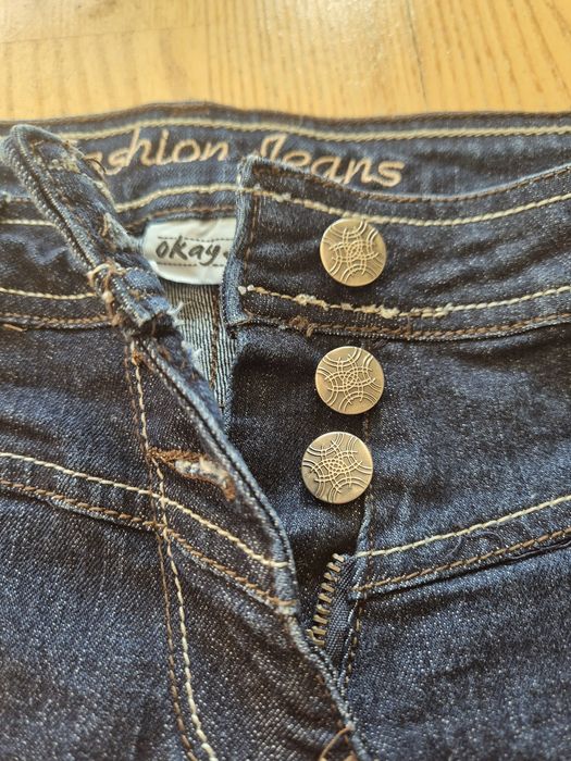 Krótkie spodenki damskie, ciemny jeans,Okay,r.M