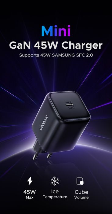 Зарядний пристрій 45W UGREEN X524 - GaN Блок MFi PD QC Вт