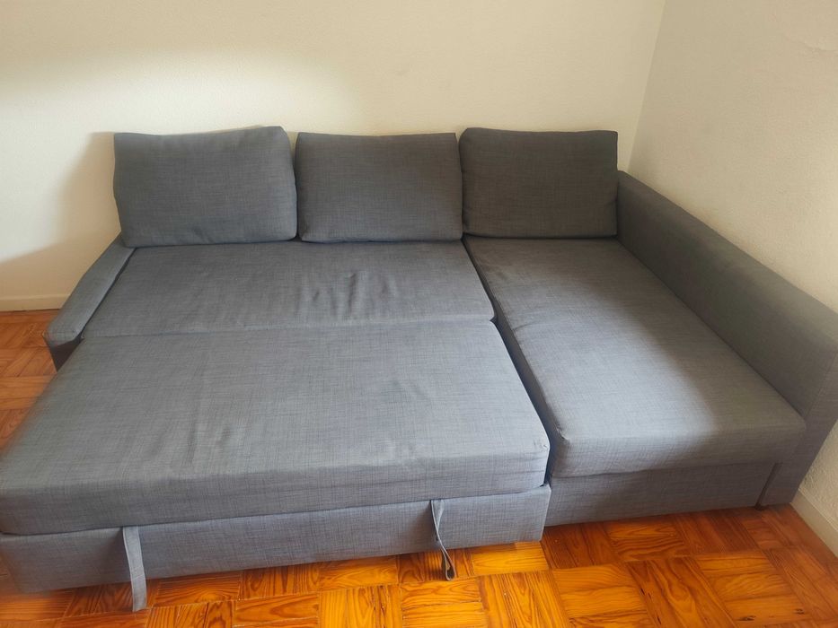 FRIHETEN Sofá-cama de canto c/arrumação, Skiftebo cinz esc