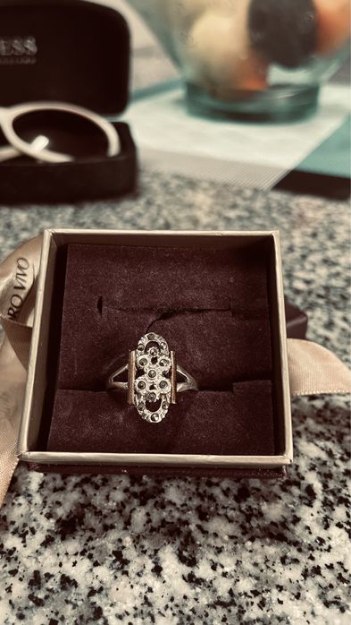 Anel de prata com ouro e marcassites