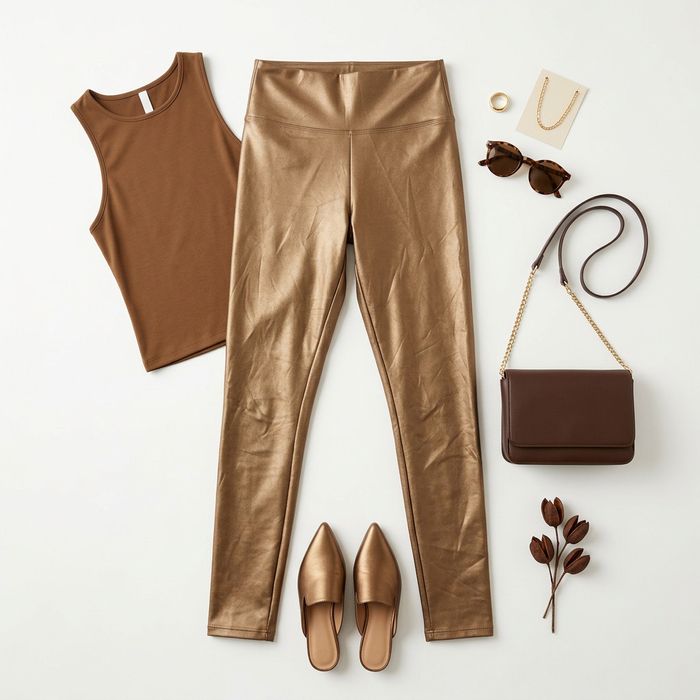 Złote legginsy z wysokim stanem S 36