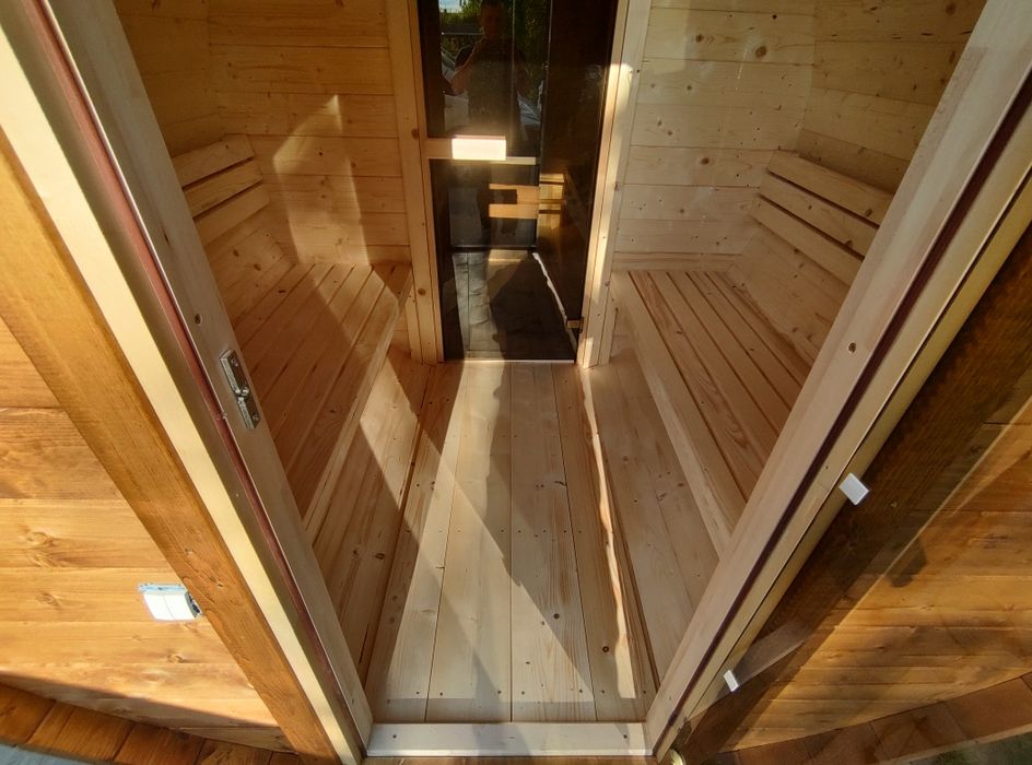 ZESTAW SPA: Sauna Beczka 350cm (Przedsionek) + Balia z Masażem | Solid