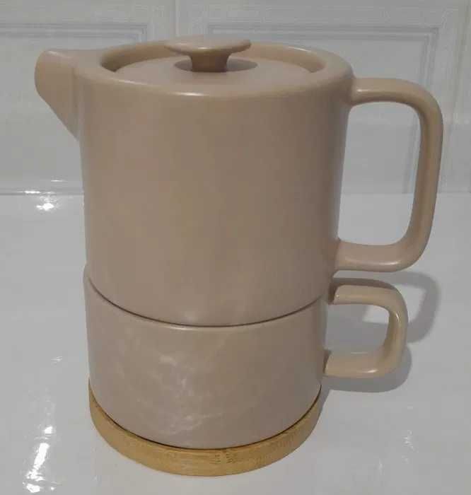 Bule com chávena, 15cm x 10cm x 15cm,Material: Cerâmica,Cor: Terracota