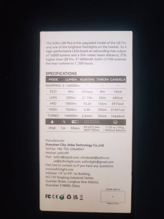 Nowa latarka Sofirn Q8 Plus + akomulatory, 16000 lumenów mega moc