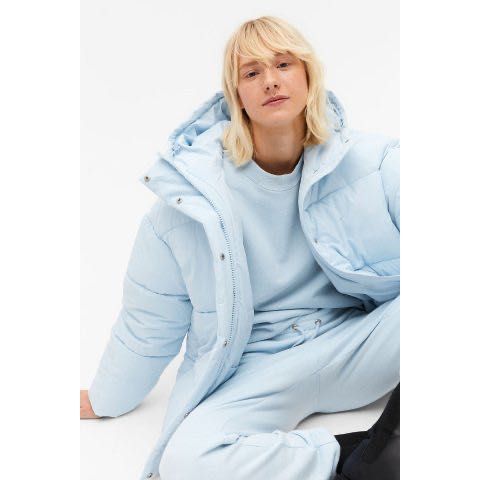 Блакитна зимова куртка MONKI пуховик з капюшоном зимняя голубая теплая