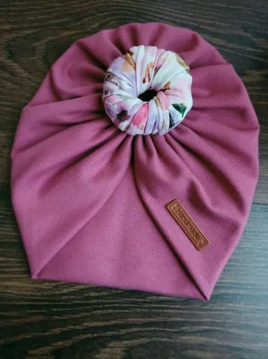 turban dla dziewczynki z donatem,  kwiatuszki, Handmade