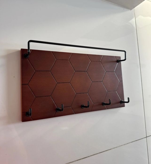 Wieszak uchwyt organizer na klucze okulary drewniany brąz metal