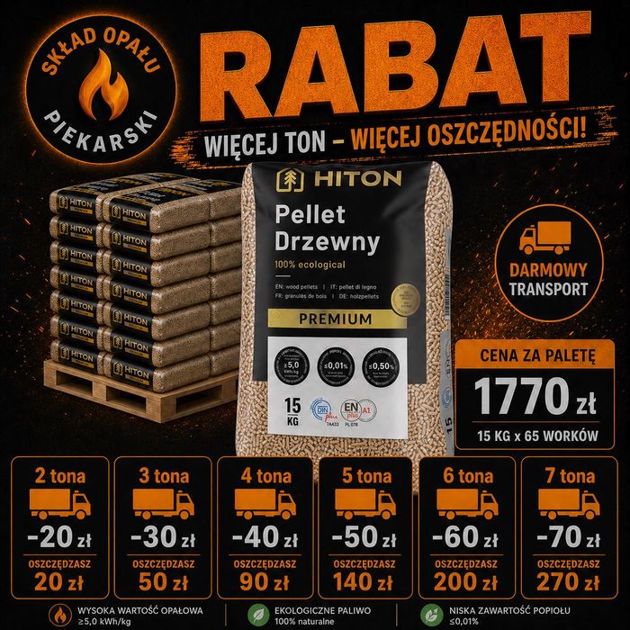 POLSKI Pellet sosnowy HITON Premium Certyfikat A1 ENplus DINplus
