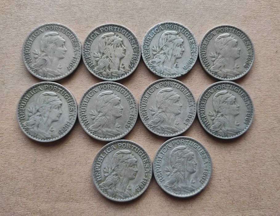 Conjunto 10 Moedas 1$ Alpaca - 1957, 1958, 1959, 1961, 1962 Escudos