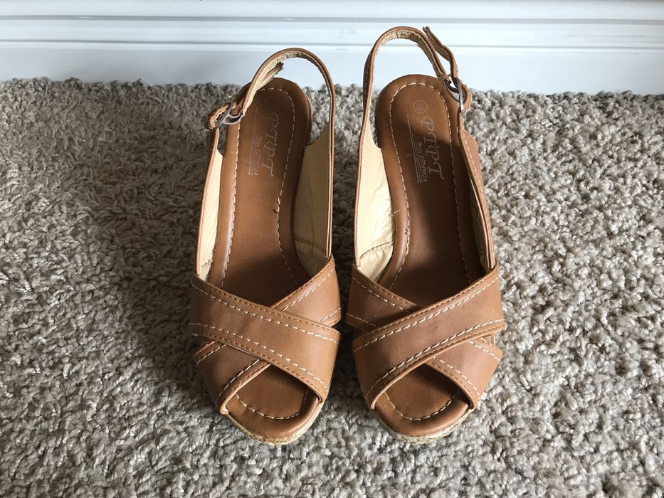 Buty koturny 37 espadryle platforma słomkowe lato koniak
