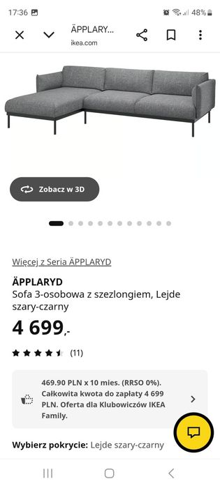 Sofa narożna 3 osobowa z szezlongiem