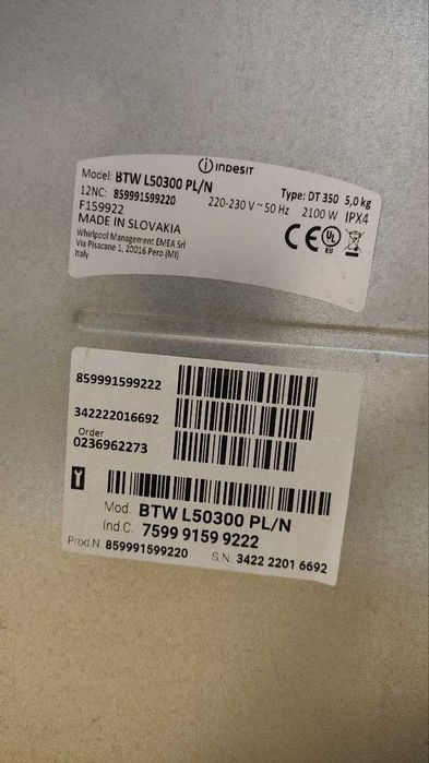 Pralka Indesit BTW L50300 PL/N na części zamienne