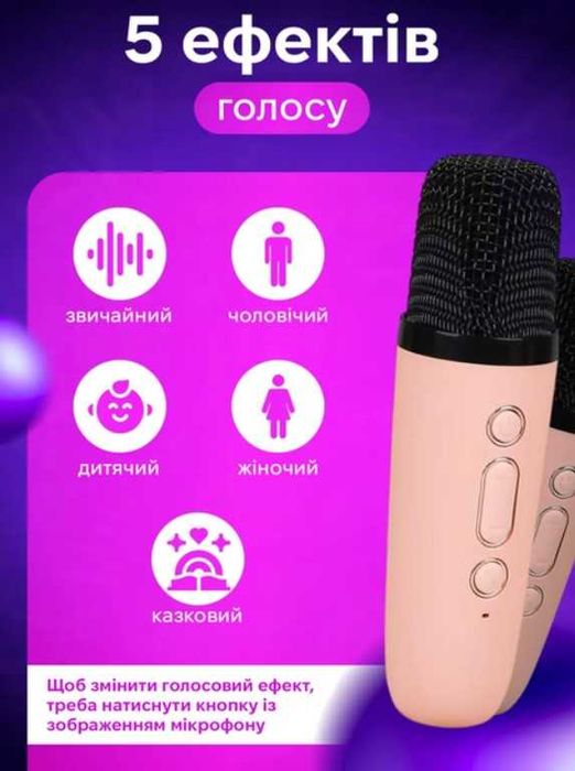 Караоке Бездротова колонка +мікрофон 1/2 RGB підсвіткою зміна голоса