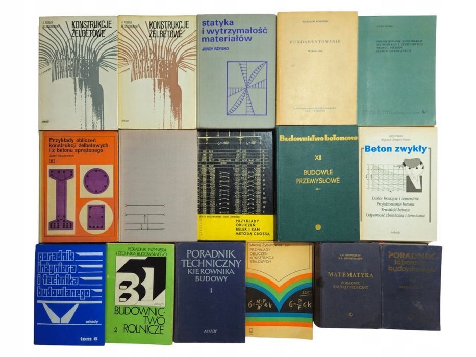 16x Książki Techniczne Budownictwo Konstrukcje Żelbetowe Matematyka