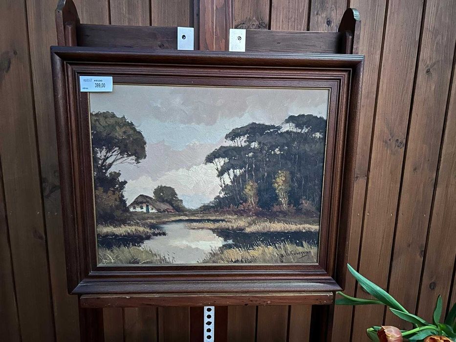 Obraz, pejzaż ze skansenem nad rzeką #9100 Stylowy Węgrów