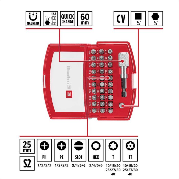 Набір біт Einhell 32 предмета: TORX для викрутки шуруповерту отвертка