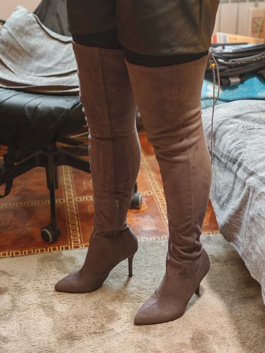 kozaki szpilki H&M zamszowe szare roz. 40 wysokie