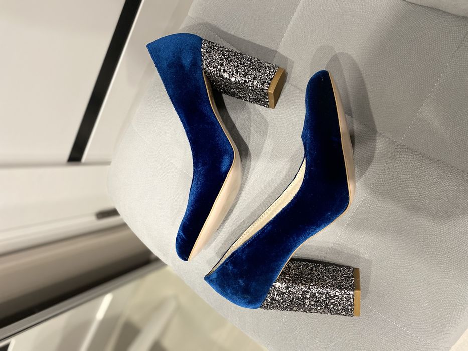 Туфлі сині з оксамиту