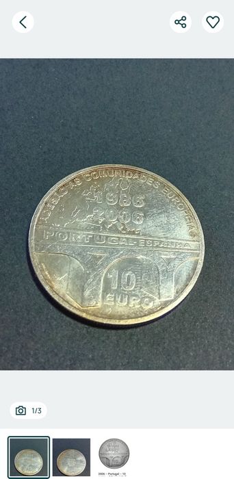 Conjunto de 3moedas comemorativas no valor de 28€ (10+10+8)