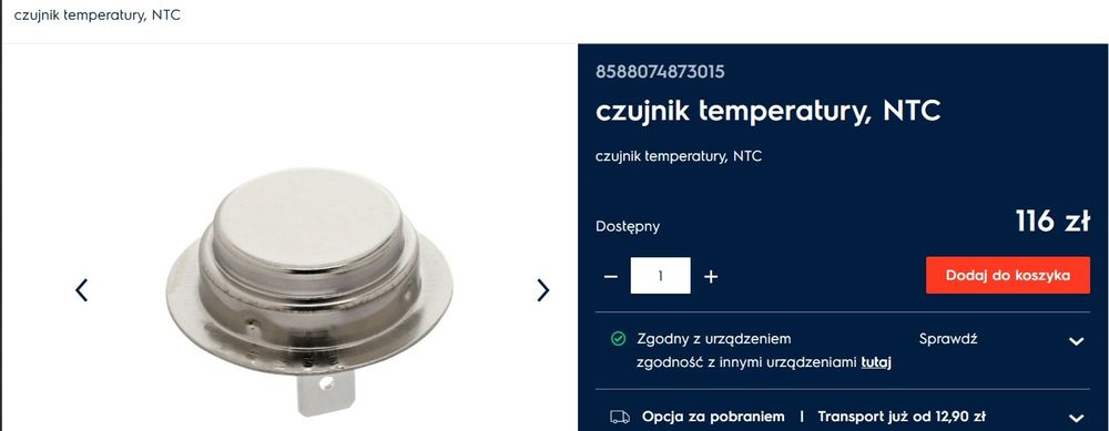 Czujnik NTC temperatury pralko-suszarka Electrolux