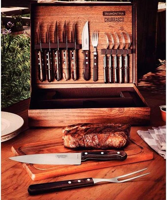 BRASIL - TRAMONTINA - Maleta 15 Peças Polywood Castanho – Kit Churrasco BBQ com 15 Pcs. (frete grátis para Portugal Continental)
