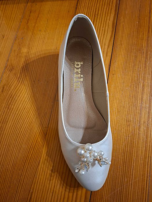 Ślubne perłowe balerinki Brilu-ivory