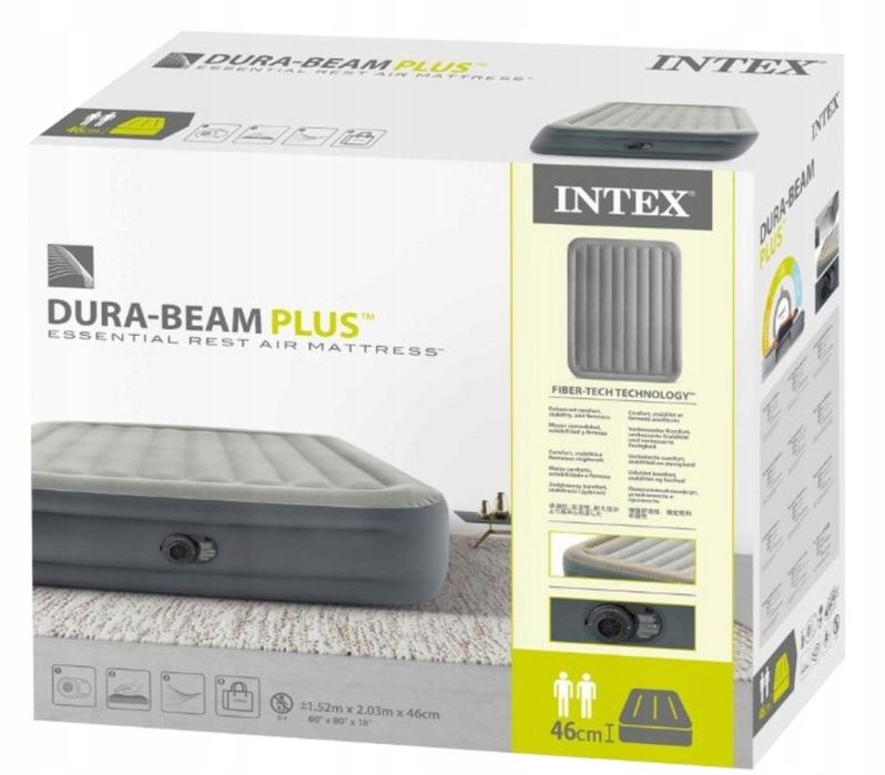 Materac Dmuchany Turystyczny z Pompką INTEX 203x152x46 Duży Prezent